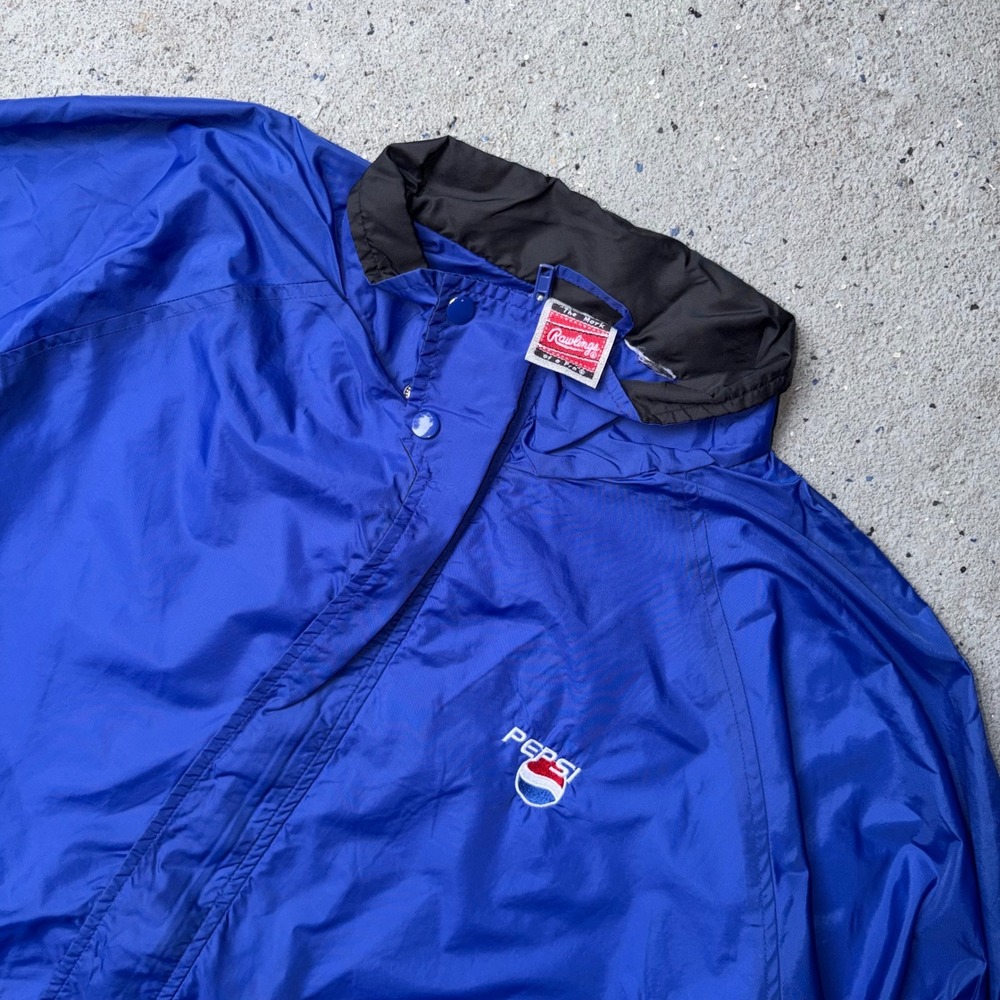 Vintage Rawlings Pepsi Windbreaker‎ Jacket Blue Snap Zip Mens XL XLG